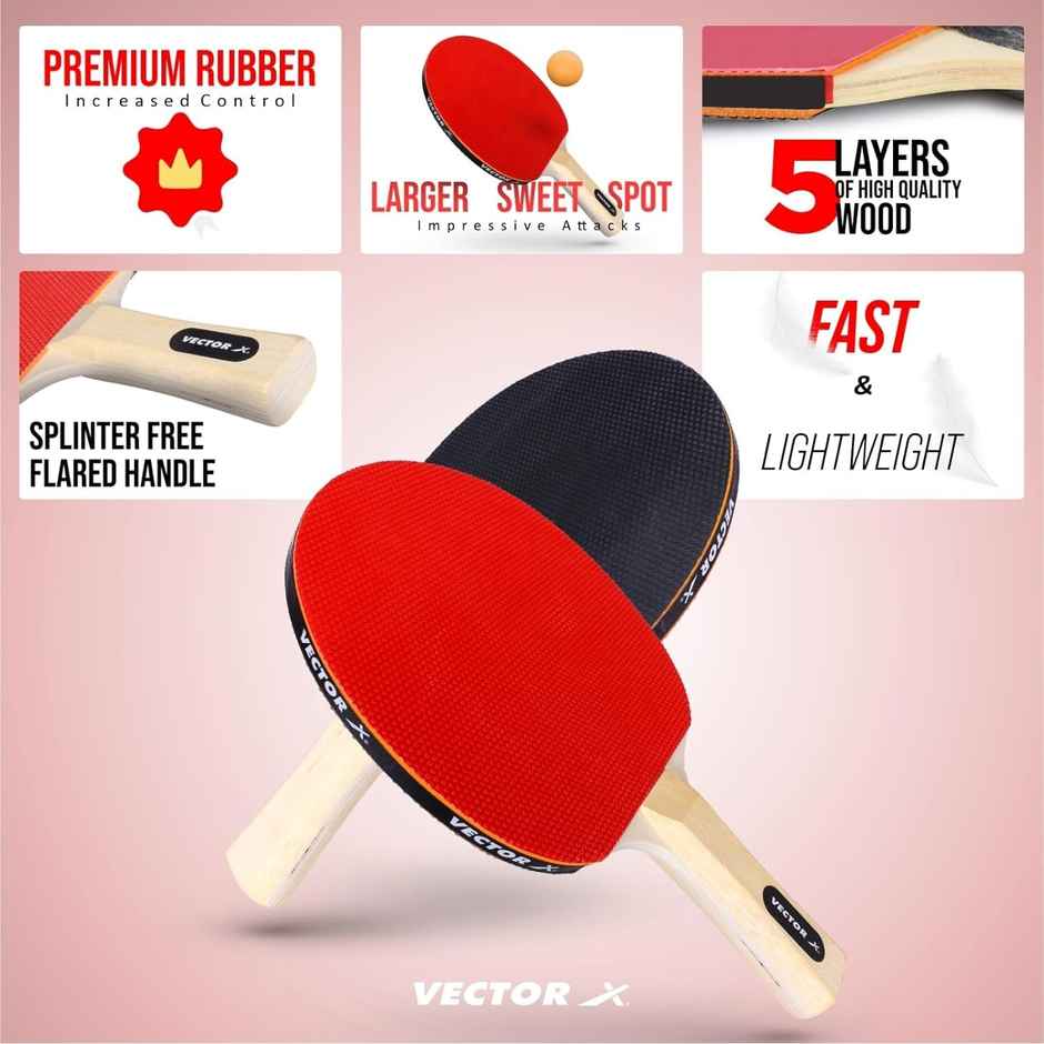 Vector X Cyber Table Tennis Playset (2 Bats + 3 Balls + 1 Net) | Multicolor
