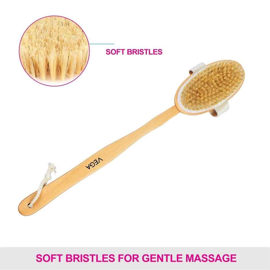 Vega Soft Bristle Bath Brush With Long Handle | Wood | Wooden
