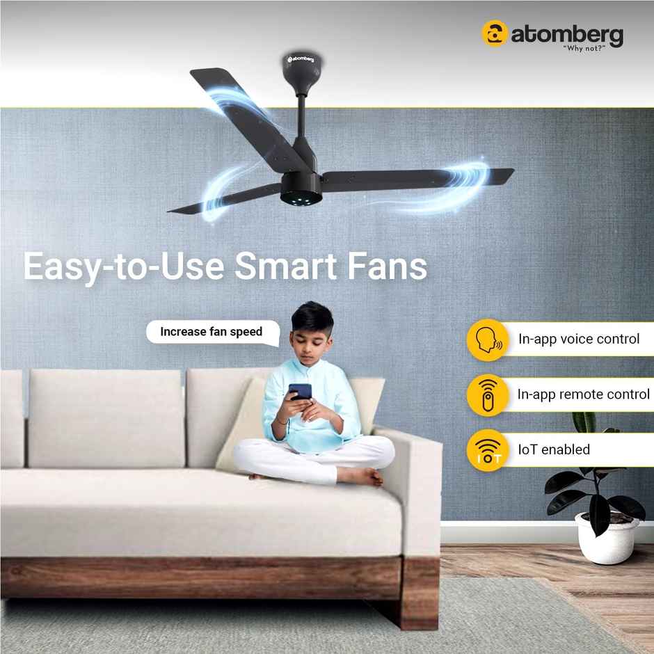 Atomberg Renesa Smart BLDC Ceiling Fan, 1200mm, with IoT & Remote, LED Indicators, Pebble Grey