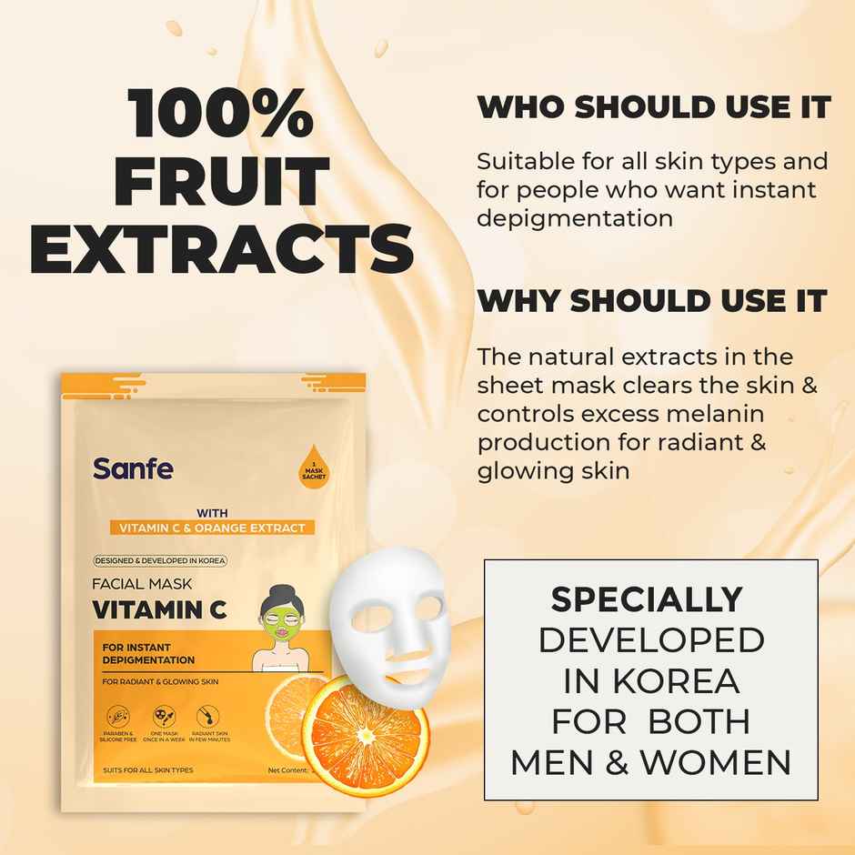 Sanfe Instant Depigmentation Vitamin C Face Mask | 100% fruit extracts, Korean Mask