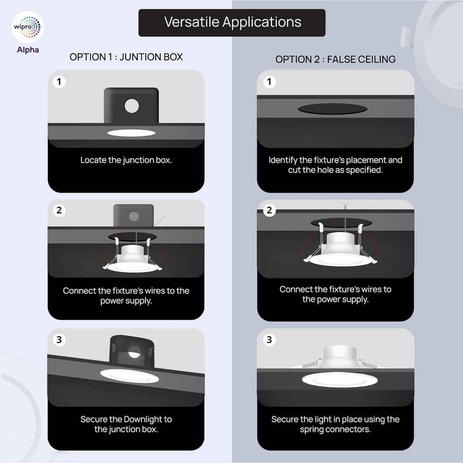 Wipro Alpha 7W Round Downlight Junction Box | Warm White (2700K) | Cutout 3 Inch