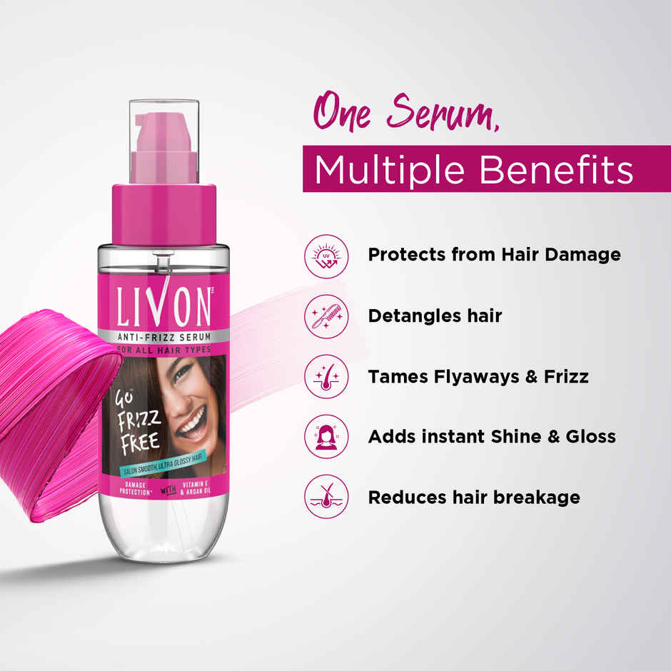 Livon Anti-Frizz Serum | Frizz-free, Smooth Hair | with Argan Oil & Vitamin E
