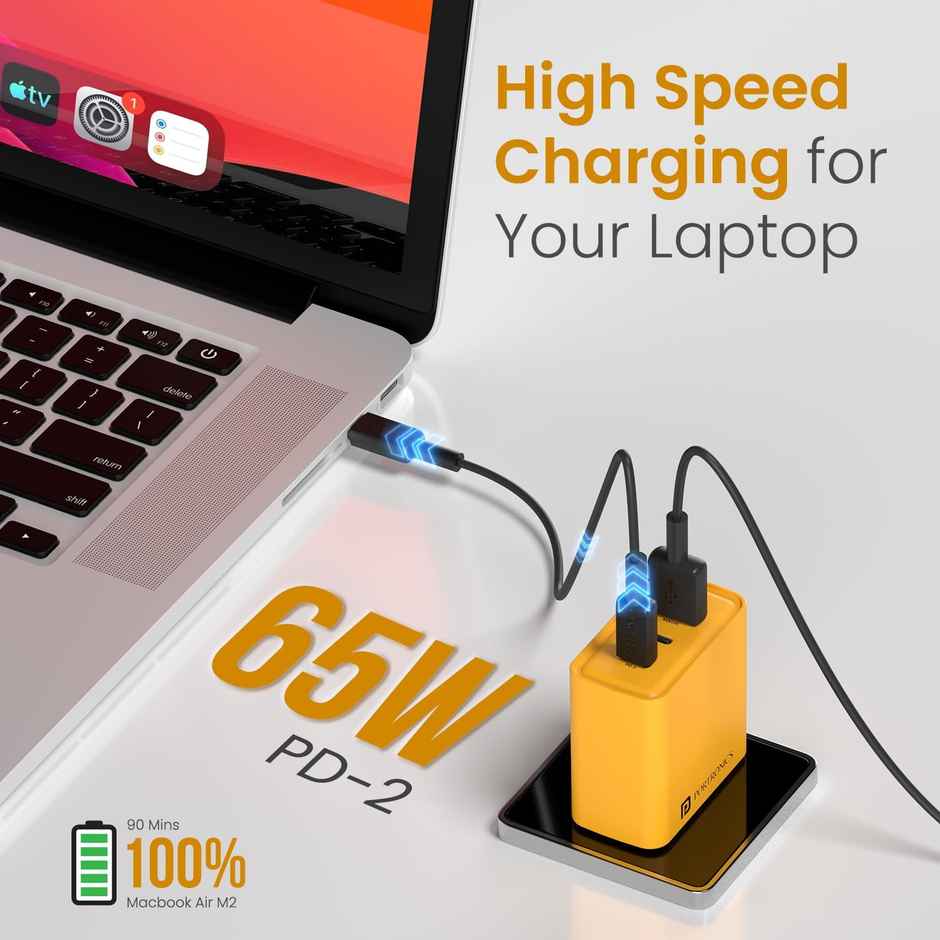 Portronics Adapto 65M 65W Fast Charging Adapter | Yellow