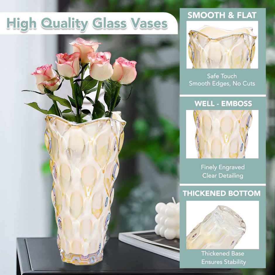 Ekhasa Crystal Clear Glass Vase Flower Pot For Home Decoration | Center Table Decorative Items