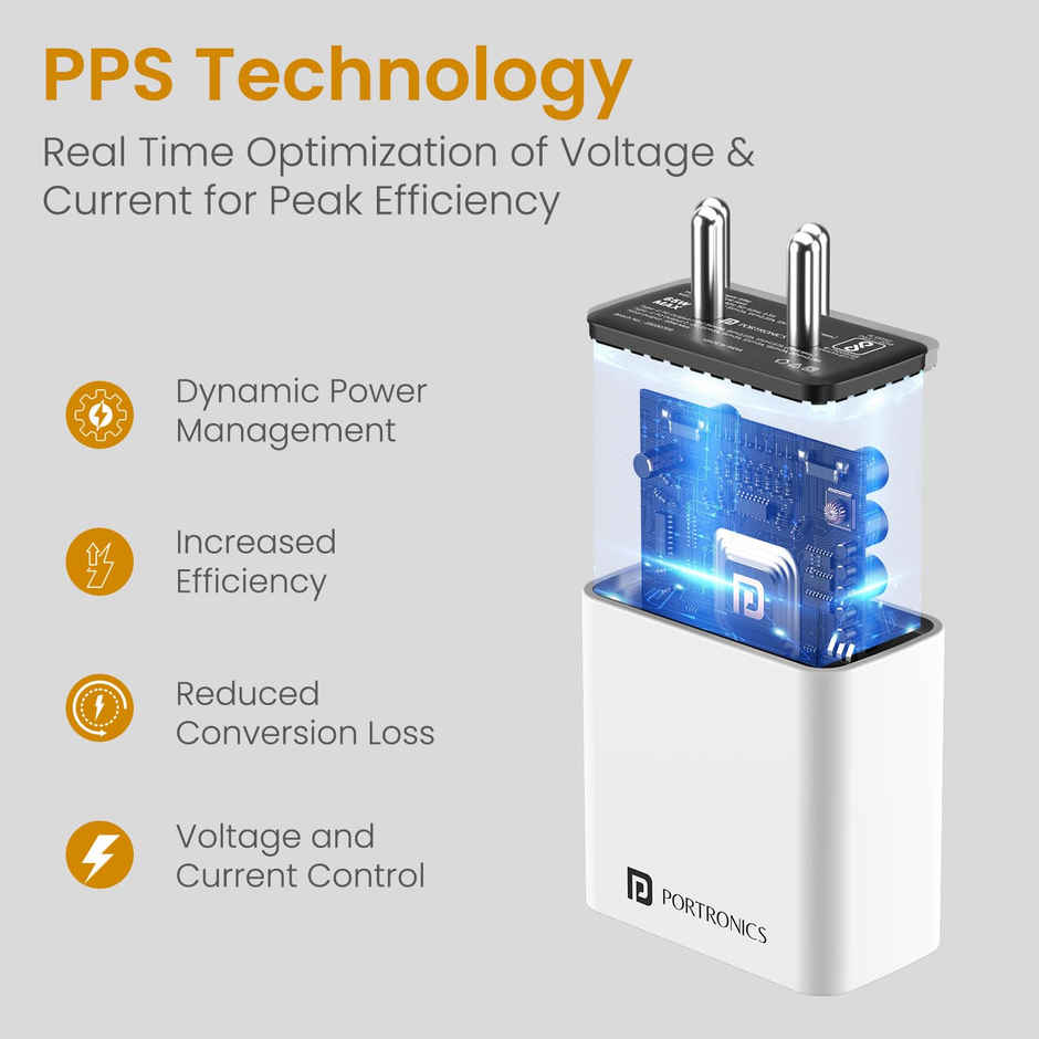 Portronics Adapto 65M 65W Fast Charging Adapter | White