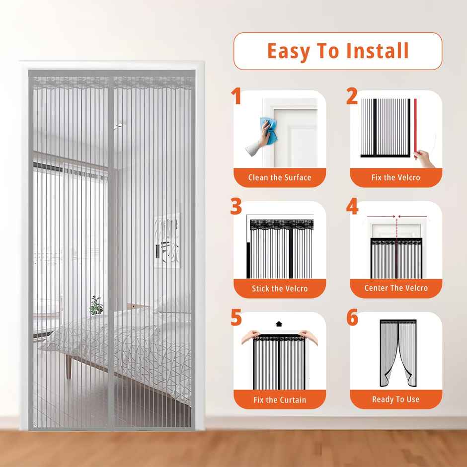 BonKaso Magnetic Mesh Curtain For Door/Window | Gray - 220 x 110 cm