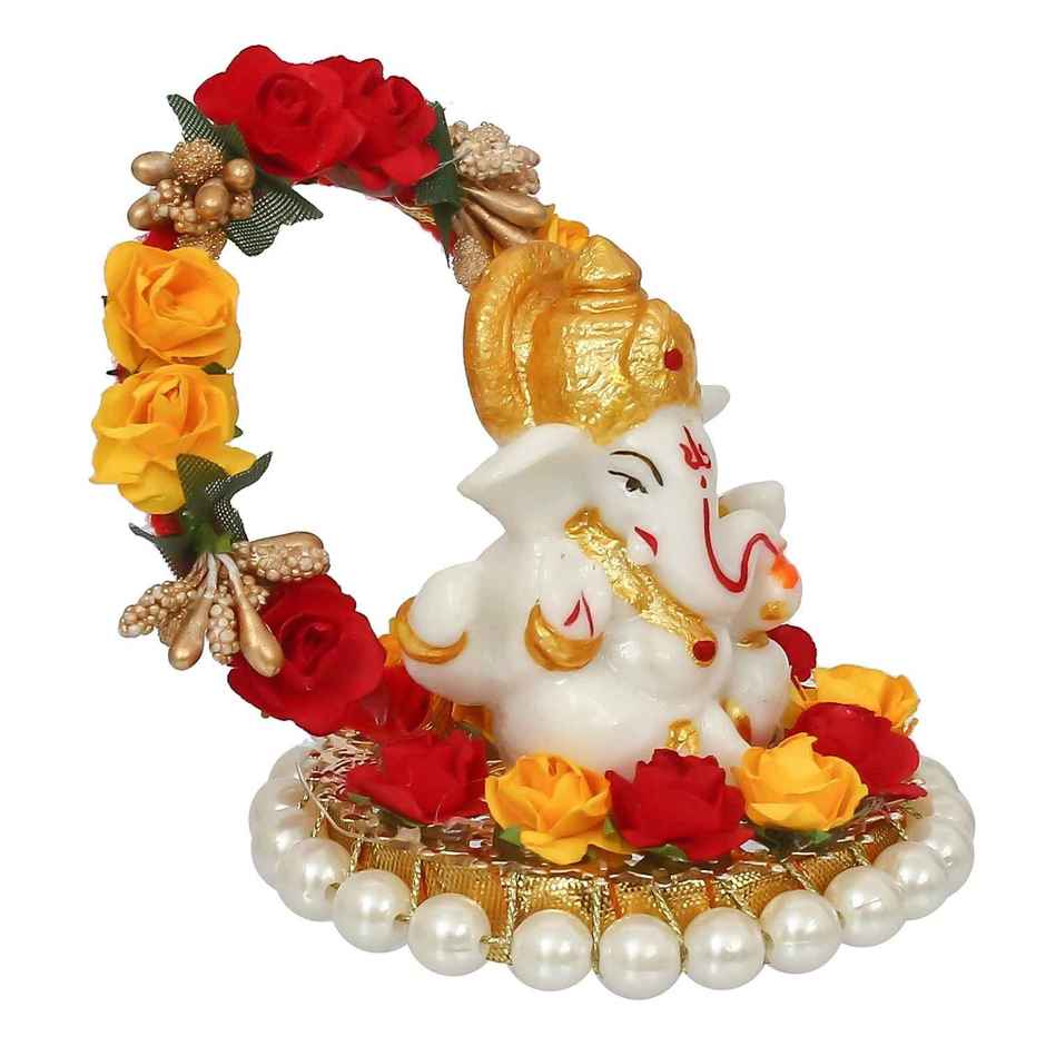 eCraftIndia Lord Ganesha Idol on Decorative Handcrafted Plate for Home and Car