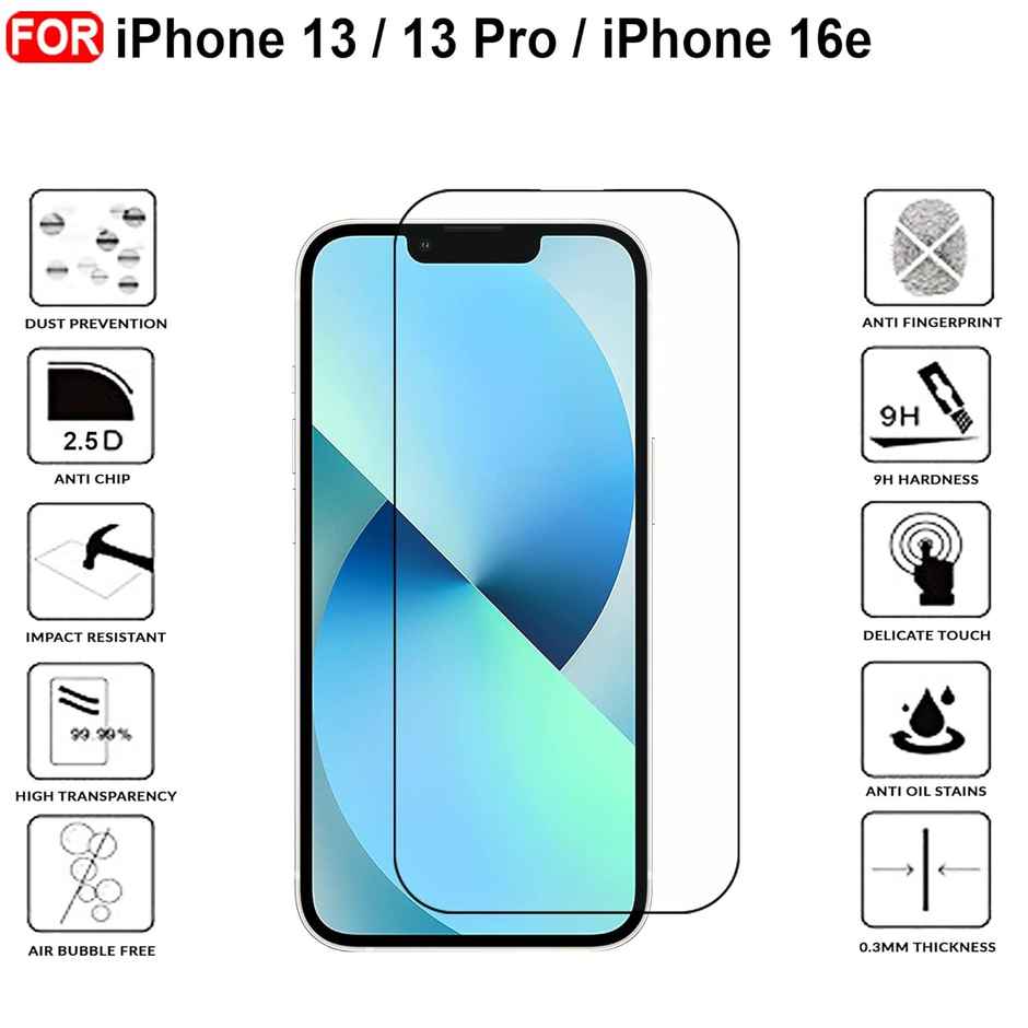 Artistque Tempered Glass for iPhone 16e | iPhone 14 | iPhone 13 | 13 Pro Screen Protector Guard