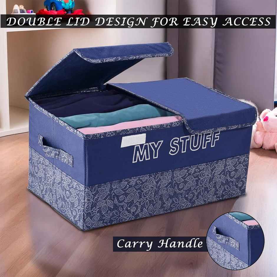 Kuber Industries 2 Compartments Foldable Double Lid Large Wardrobe Organizer | Navy Blue