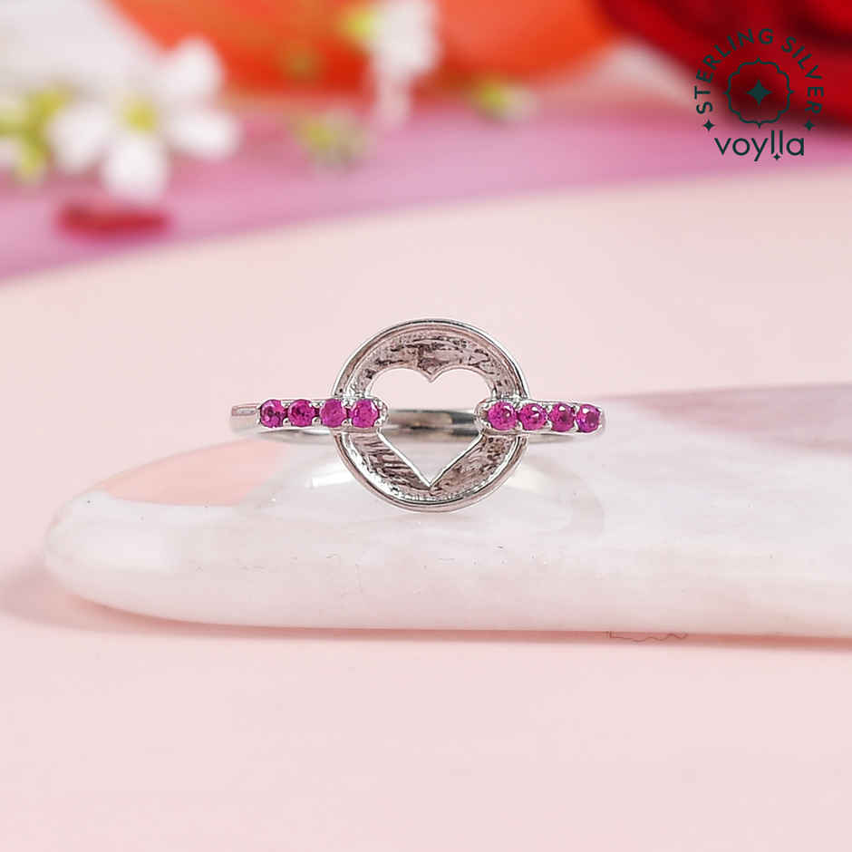 Voylla Collection Pink Cz Heart Silver Ring