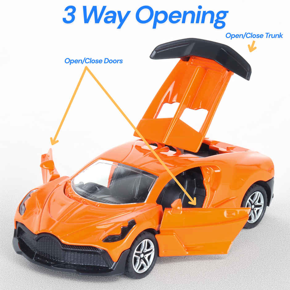 Frendo Premium Die-Cast Car | 3-Way Opening | Pull-Back Action | Bug Orange