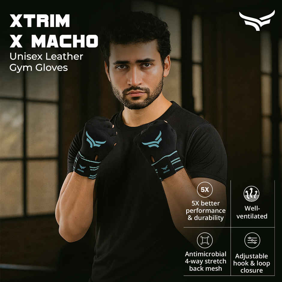 Xtrim Leather Gym Gloves for Men & Women | Wrist Support & Weightlifting Gloves - XL