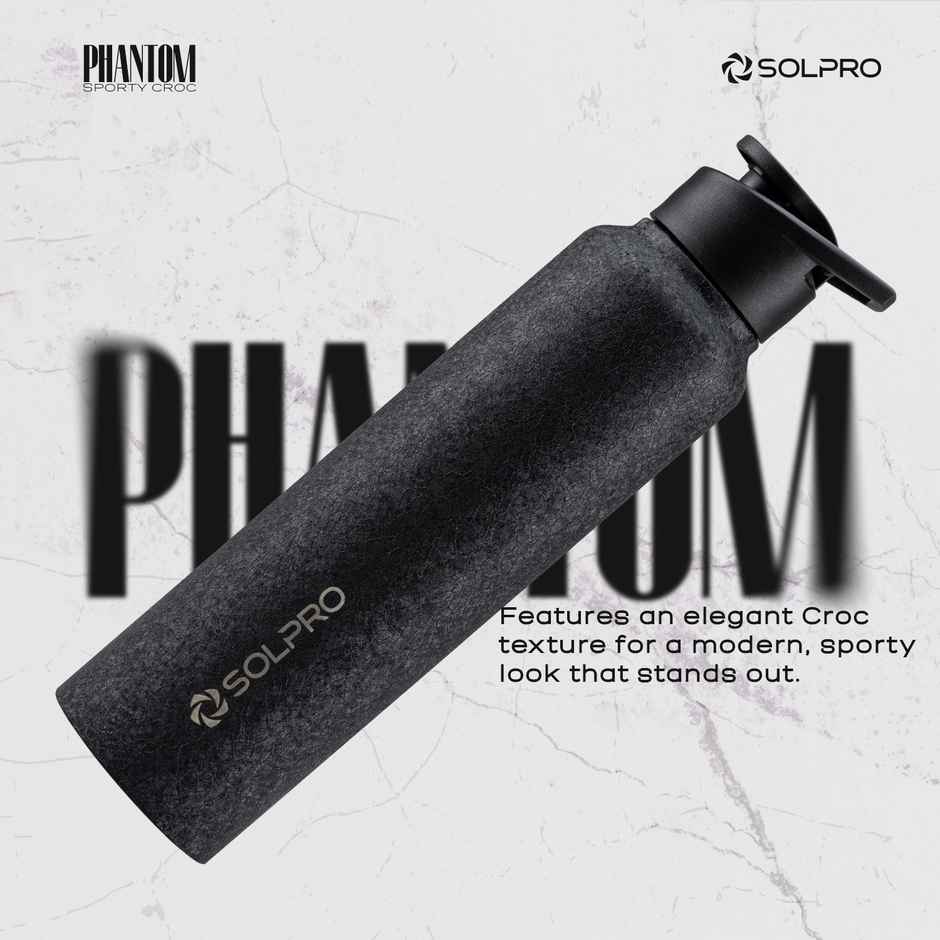 Solpro Phantom Stainless Steel Water Bottle | Gym Bottle | Odor & Bpa Free | 1 L | Black