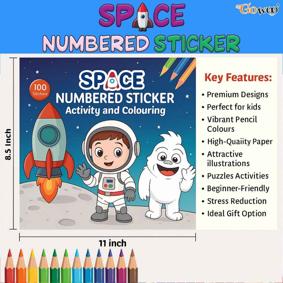 Space Numbered Sticker Activity and Colouring Book for Age 3+ Kids - Sticker Book for Young Kids