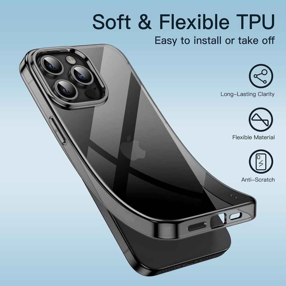 ExpressB For iPhone 16 Pro Max Case Cover Clear Transparent | Thin Soft Back - Clear Black