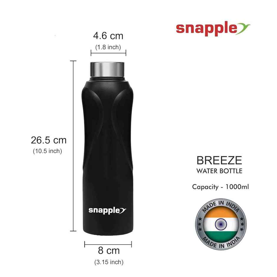 Snapple Stainless Steel Breeze Single Wall Fridge Water Bottle | Black | 1 L