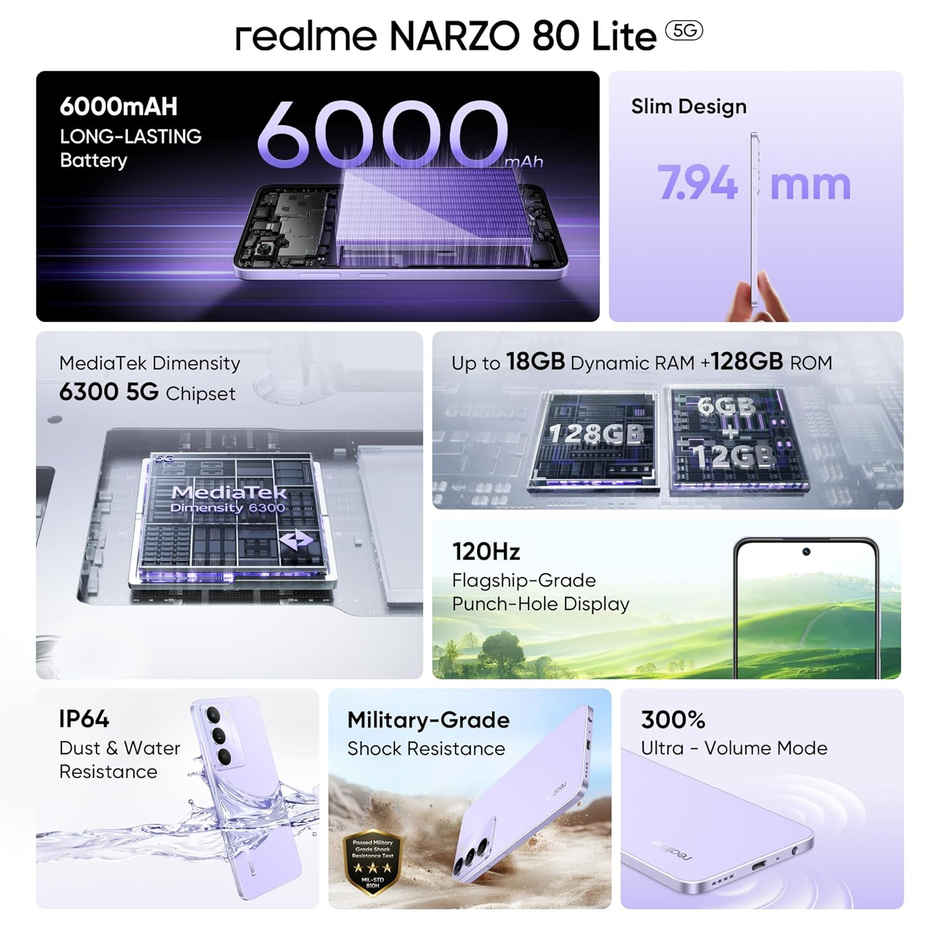 realme NARZO 80 Lite 5G | Crystal Purple, 6GB+128GB
