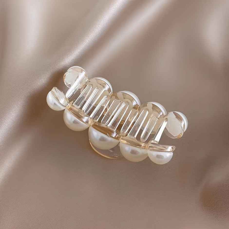 Chronex 1Pc Large Faux Pearl Hair Claw | Chic Acrylic Barrette With Rhinestone Accents | White