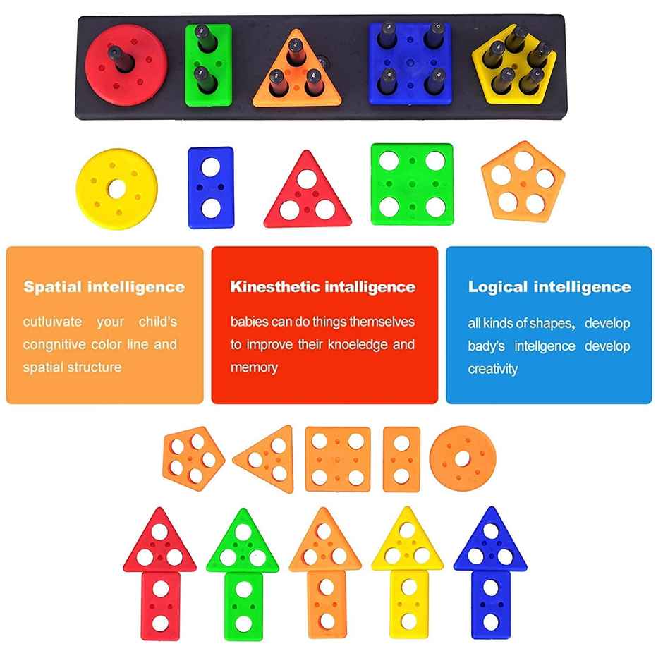 Fablue Geometric Shape Sorting & Stacking Blocks - Educational Learning Puzzle Toy for Kids