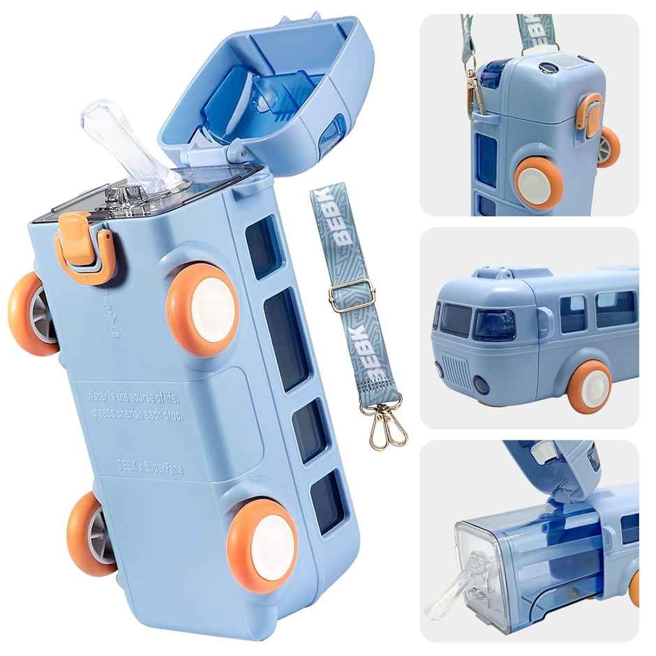 ReeQ Kid's Bus Shape Water Bottle | Blue - 500 ml