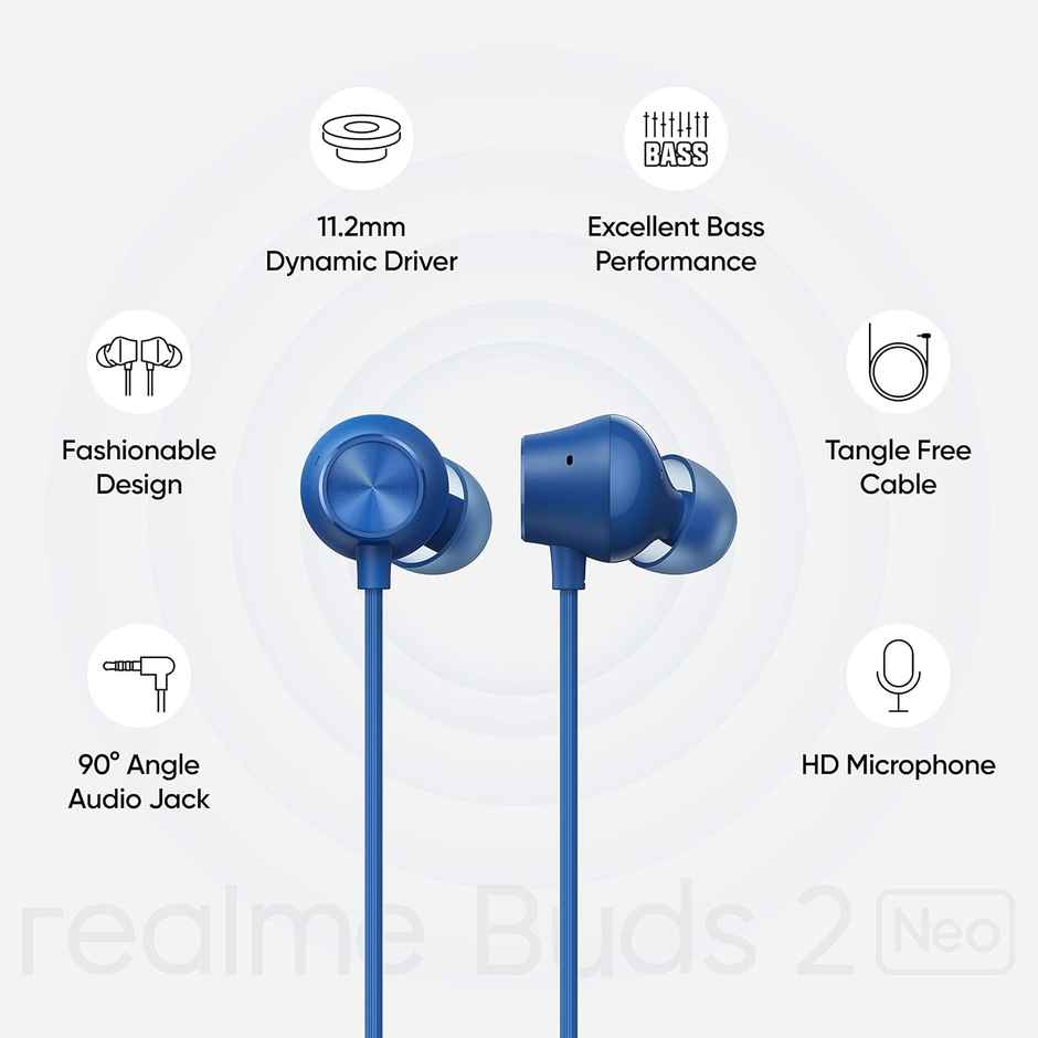 realme Buds 2 Neo Wired in Ear Earphones with Mic, 3.5mm Audio Jack - Blue