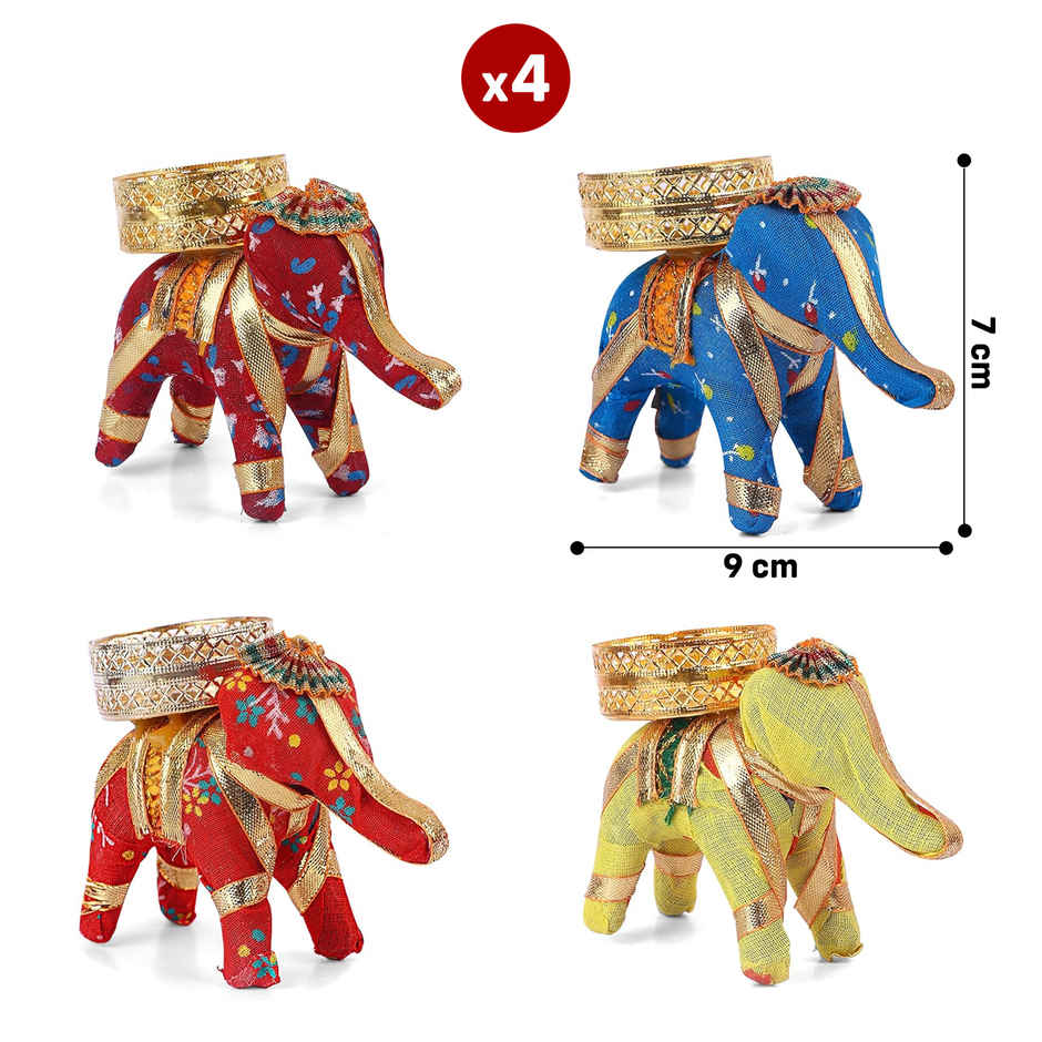 Elephant Design Diya for Diwali Celebration | Multicolour | Pack Of 4 | Party Propz