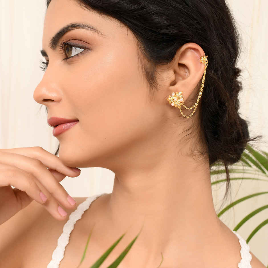 Voylla Hawaii Plumeria Pearl Bejoran Earrings