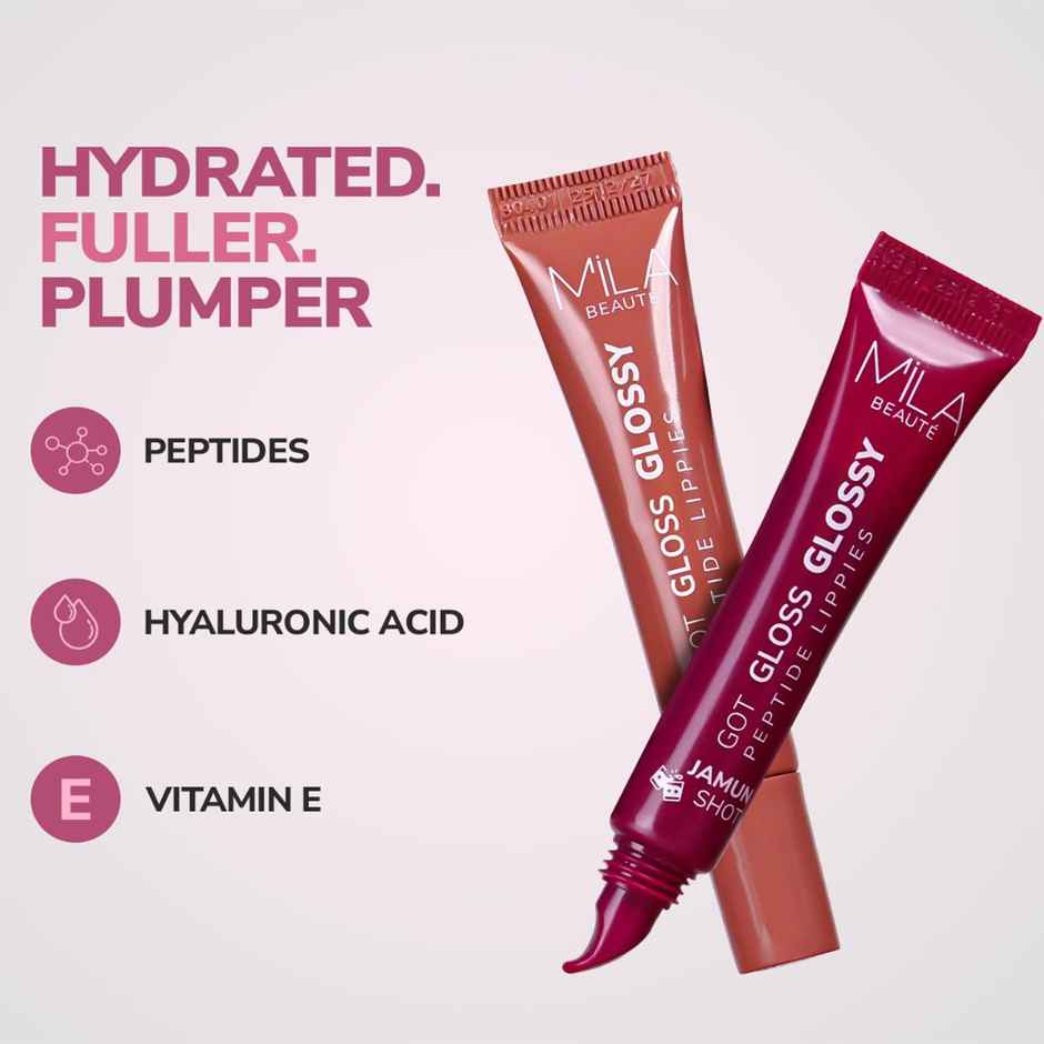 Mila Beaute Peptide Infused Lip Gloss | Hyaluronic Acid & Vitamin E | Non-Sticky | Peach Sharbat