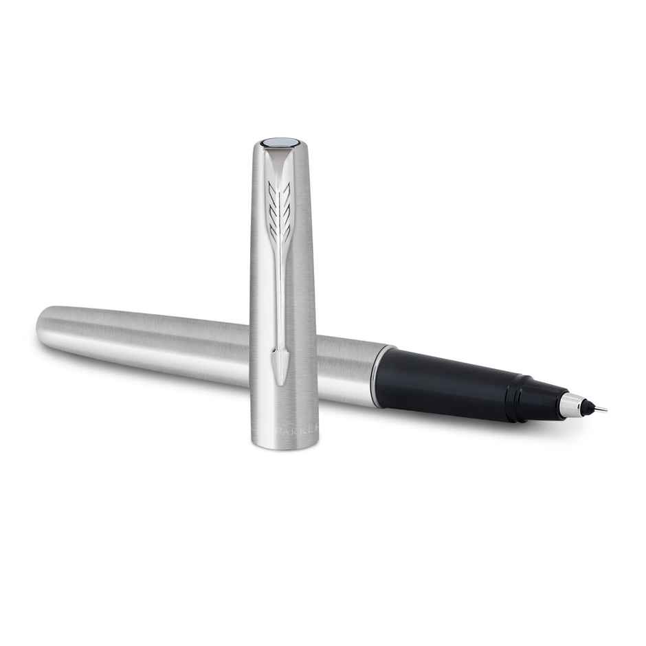 Parker Frontier Stainless Steel Chrome Trim Roller Ball Pen| Ink Color - Blue | Gift For Employees