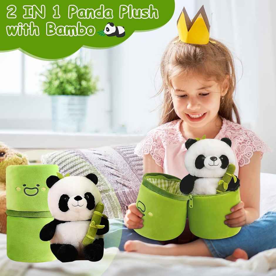 Babique Panda Bamboo Stuffed Animals Plush Toy, Bamboo Tube Panda Pillow Stuffed Panda Bear Plushies Panda Doll Gifts for Boys Girls