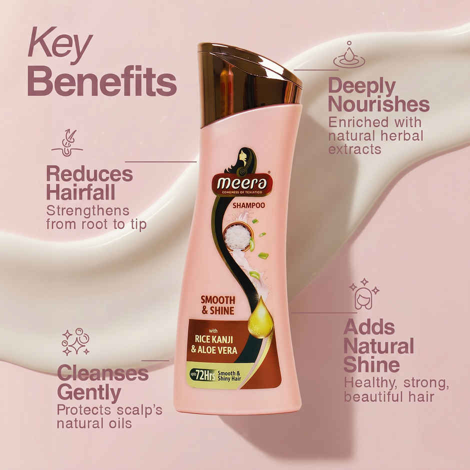 Meera Smooth & Shine Shampoo with Rice Kanji & Aloe Vera | Up to 72 Hours Smooth & Shiny Hair