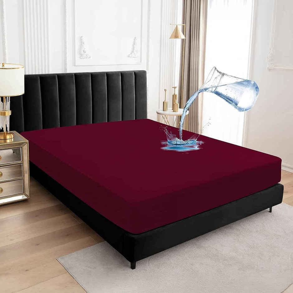 BAY6 Maroon Terry Cotton 220 GSM Waterproof Mattress Protector For Queen Size Bed