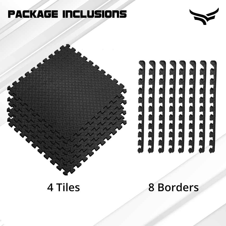 Xtrim Gym Puzzle Exercise Mat, EVA Foam Mat, Interlocking Tiles, for Home & Kids Area |Black
