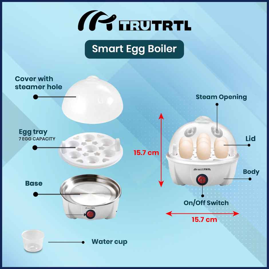 truTRTL Smart Instant Egg Boiler Machine 350 Watts | Boil upto 7 Eggs, 3 Modes, Automatic, Overheat Protection (414 ml) - White