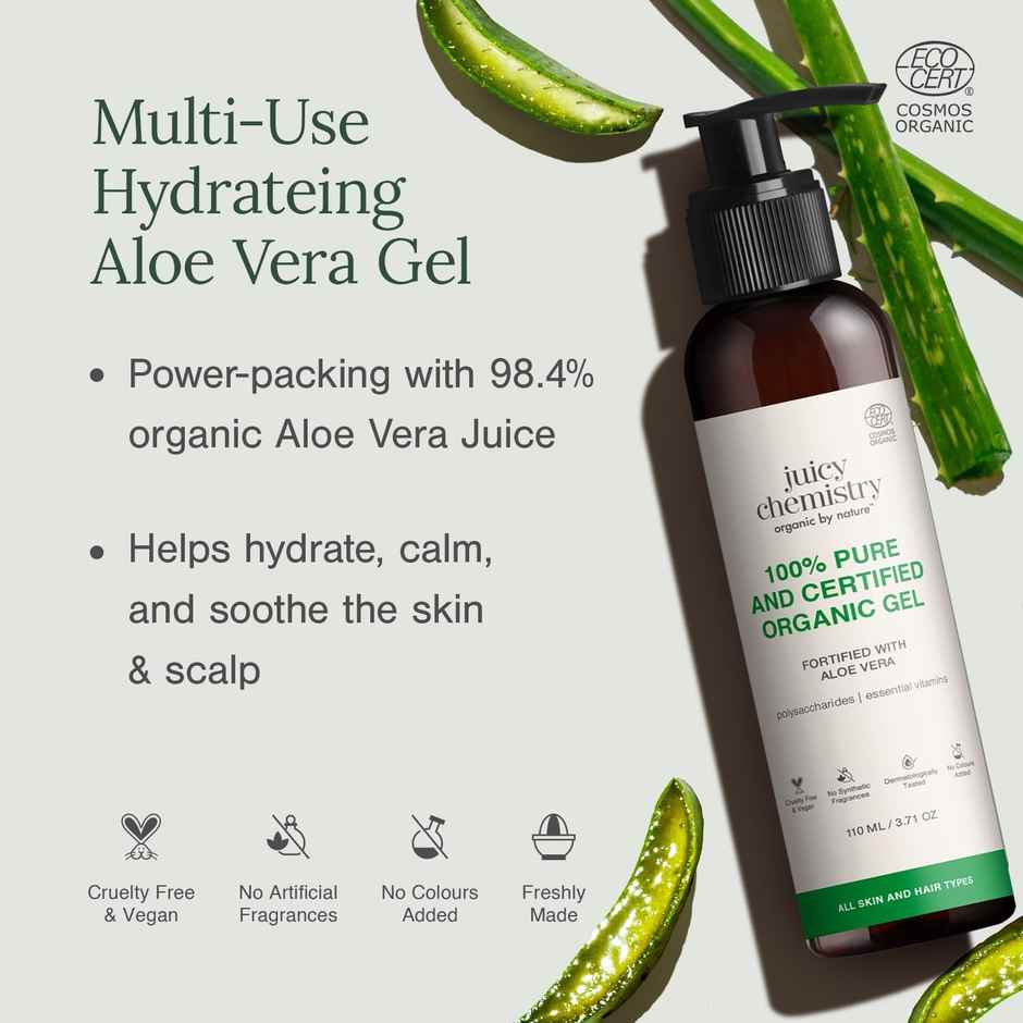 Juicy Chemistry Organic Aloe Vera Gel | Multipurpose Gel for Face | Hair & Body