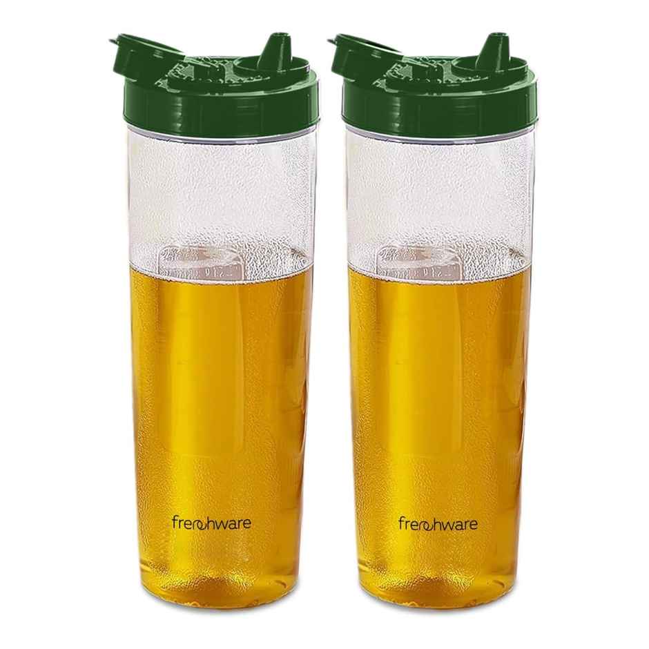 Frenchware Oil Dispenser, BPA-Free Plastic, 100% Food-Grade | 2 Pack, 1 L Each - Glossy Green