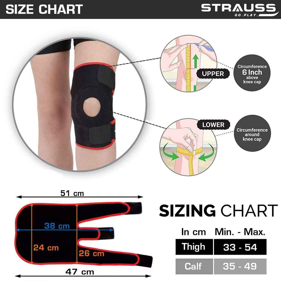 Strauss Adjustable Knee Support Patella, Pair, (Free Size, Black/Red)