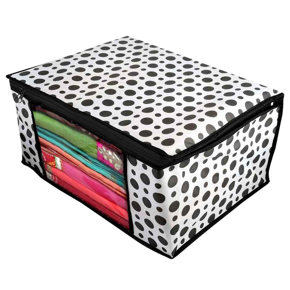 Perpetual Saree Organizer - Foldable Cover with Zip | Transparent Window | PolkaDot | Pack of 1