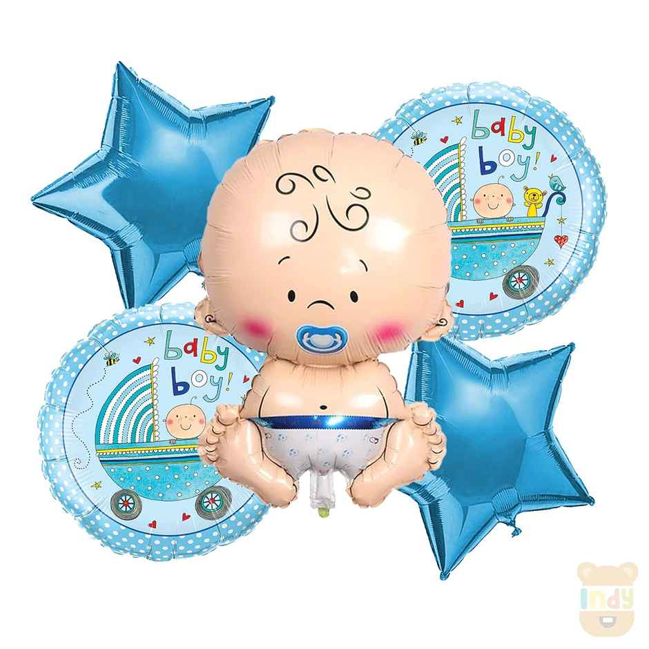 Just Party Balloons Combo For Boy - Baby Boy Welcome, Blue Star, Little Prince Welcome Balloon