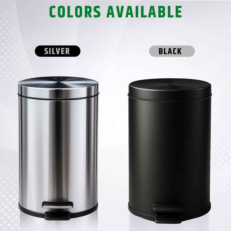 Robustt Stainless Steel Dustbin - 8 L | Silver