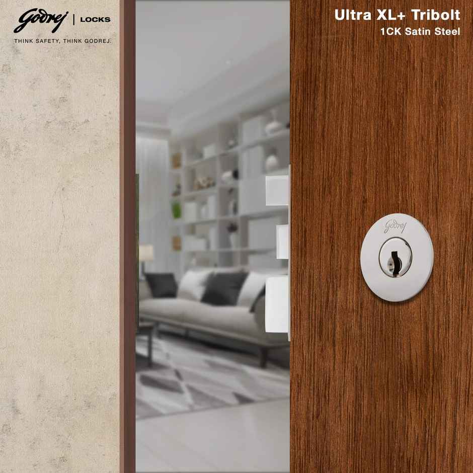 Godrej Rim Lock Tribolt Ultra XL+ 1Ck | Home Main Door | Satin Nickel Finish | 5-Year Warranty