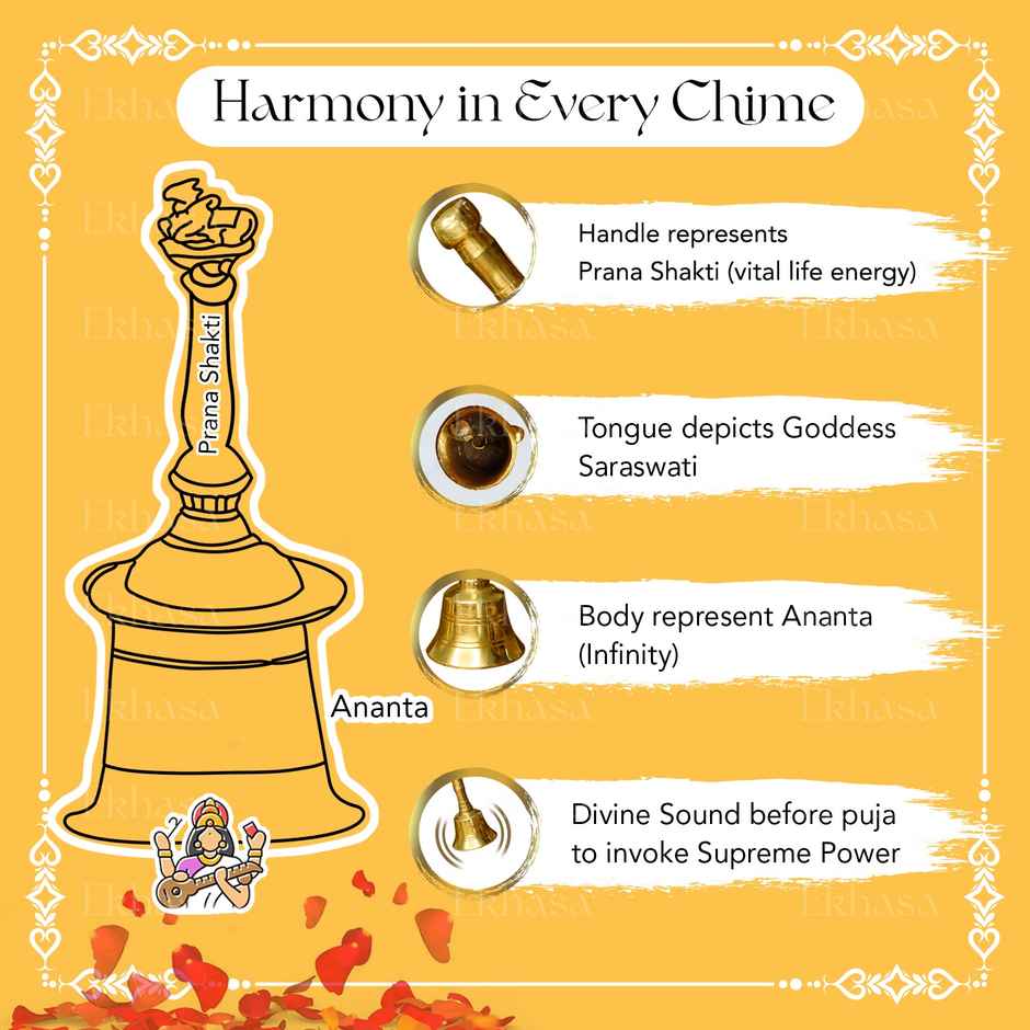 Ekhasa Pure Brass Gol Ghanti For Pooja | Handcrafted Pooja Bell For Mandir | Pooja Ghanti For Home