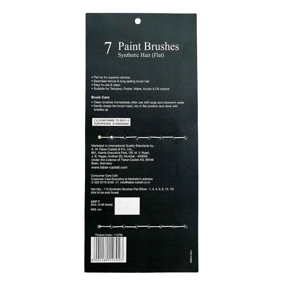 Faber-Castell Paint Brush| Tri Grip Synth Hair Flat| Assorted Set of 7 (No. 1| 2| 4| 6| 8| 10| 12)
