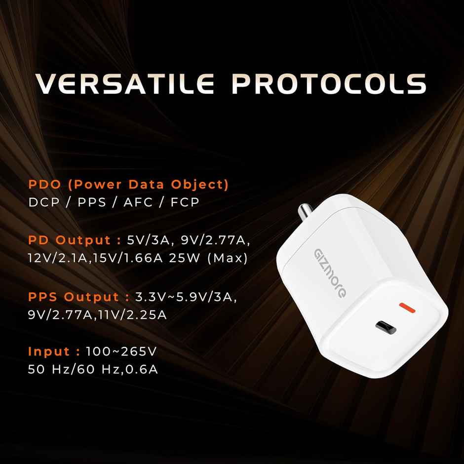 Gizmore Pa625 Super Fast Charging Pd Pps 25W Type C Charger