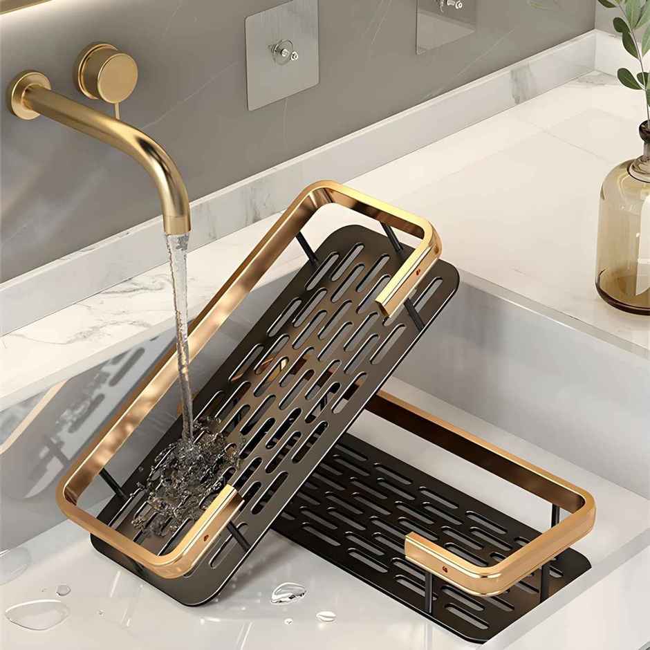Perpetual Adhesive Bathroom Shelf | Wall Rack for Kitchen/Bathroom | 2 Pcs | Gold