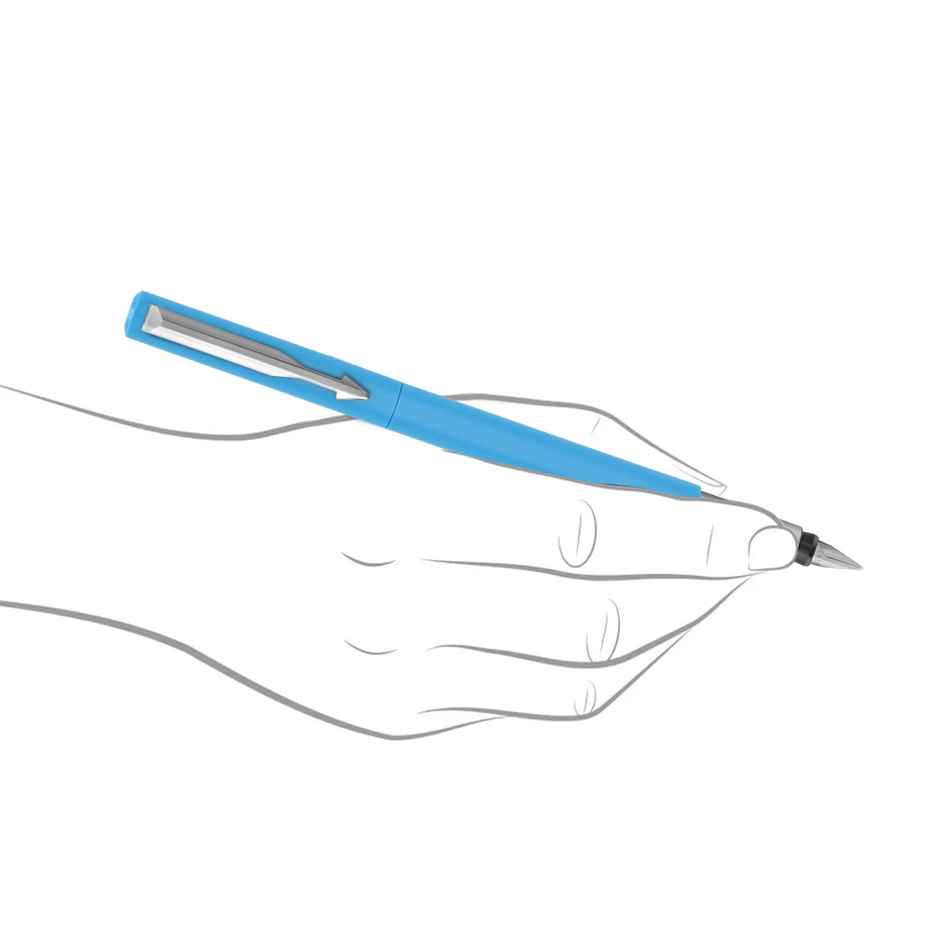 Parker Vector Standard Fountain Pen | Ink Color Blue | Fine Nib, Blue Body with Chrome Trim