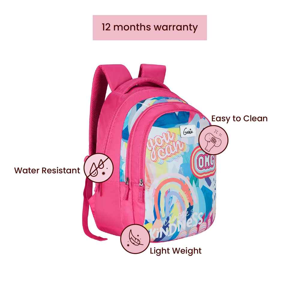Genie Chrysi School Bag For Girls, 17 Inch Pink Backpack