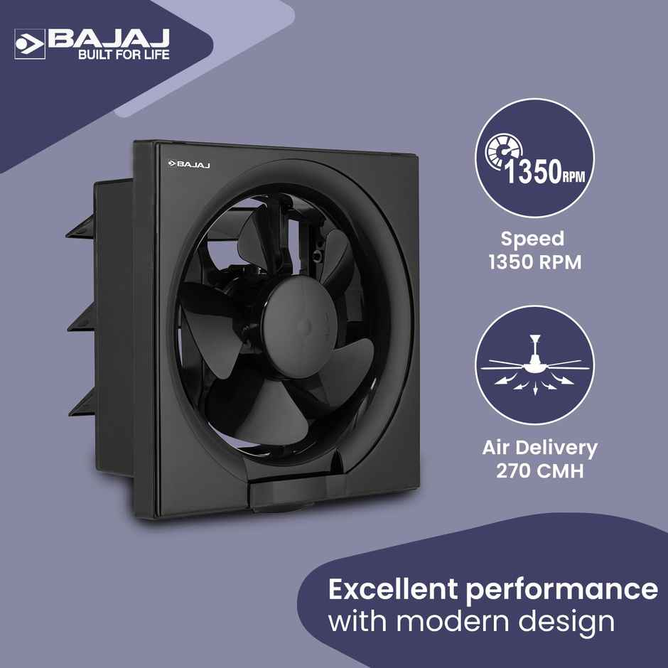 Bajaj AirOut Dom Exhaust Fan, 150mm, 4 Star, 100% Copper Motor, Auto Thermal Protector, Black