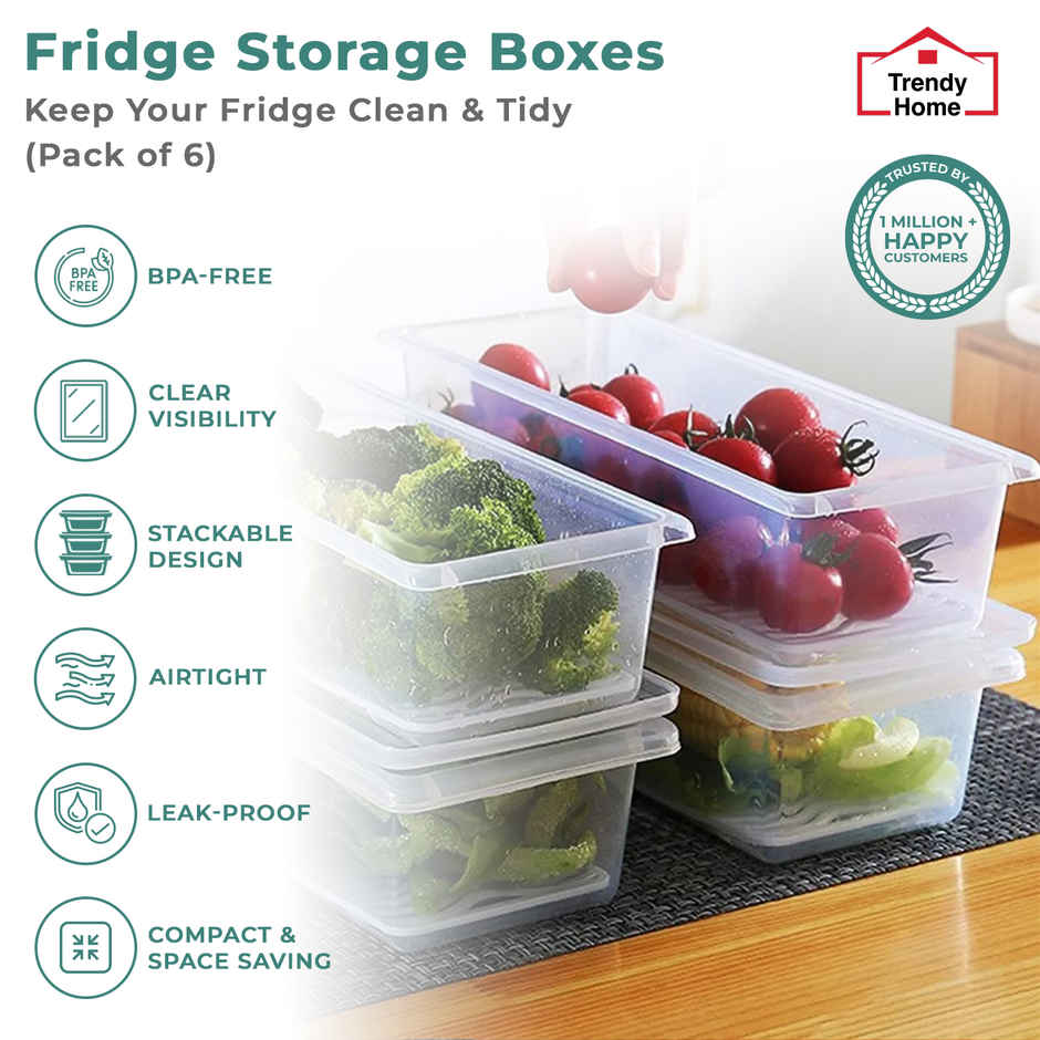 Senego Plastic Food Storage Fridge Airtight Containers With Lid And Drainer | 1.5 L - Transparent
