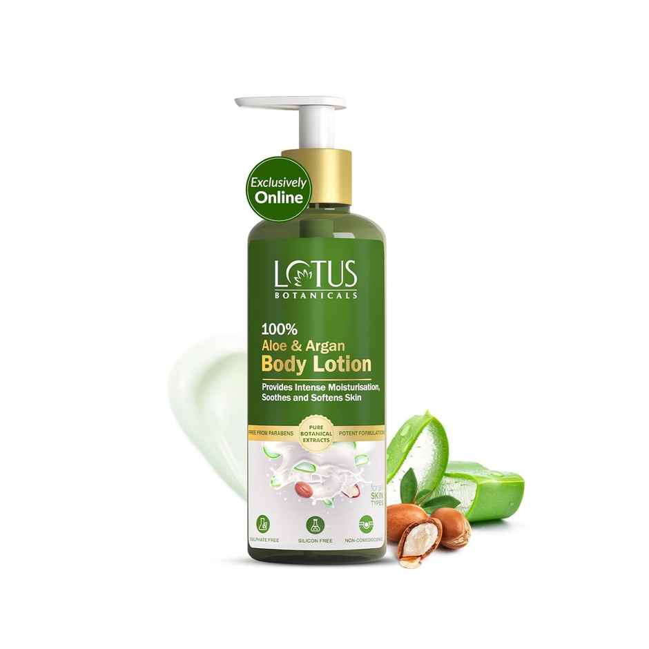 Lotus Botanicals 100% Aloe & Argan Body Lotion Deeply Moisturizes Dry Skin